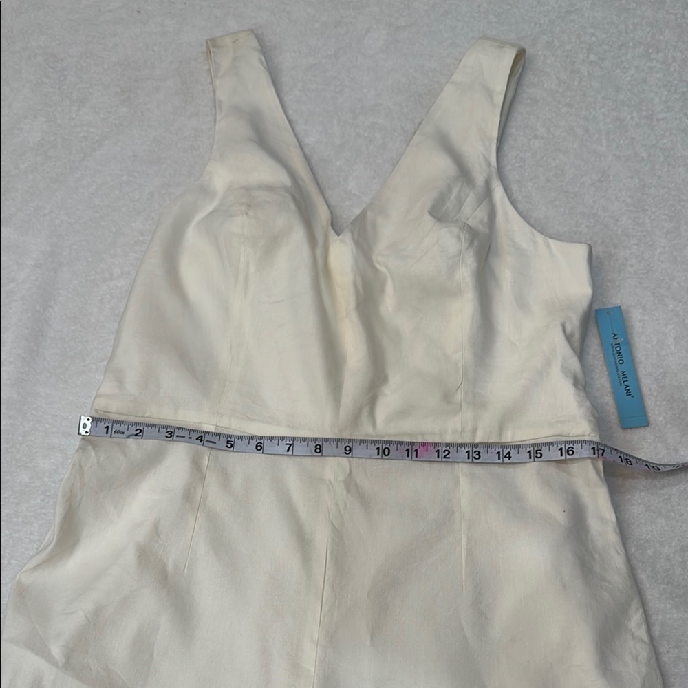 NWT ANTONIO MELANI Ivory Jumpsuit V-Neck Wide Leg Cropped Pants Size 12 - Picture 9 of 16